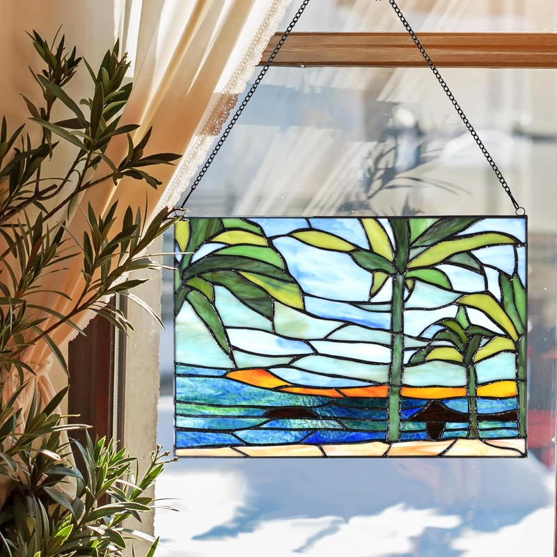 HomeBeauty Stained Glass Hanging Panel-14 Wx9.5 H Window Suncatcher Tiffany