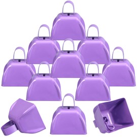 Therwen 12 Pack Metal Cow Bells Noise Makers with Handle 3 Inch Hand Percussion Cowbells Bulk Loud Call Bell for Sporting Events Cheering Football Games Team Spirit Weddings Party Noisemakers (Purple)