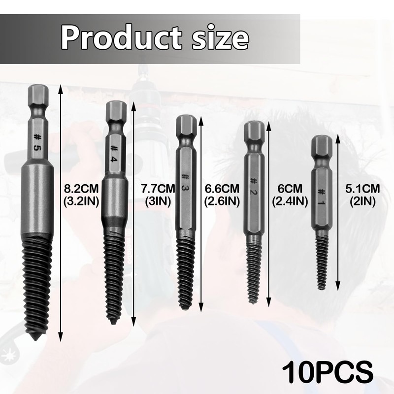 10pcs Screw Remover and Extractor Bit Set,Screw Extractor Set,1/4"" Hex