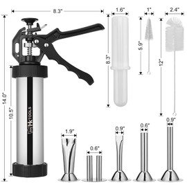 4rd Gen 2.1LB Jerky Gun Kits, Jerky Maker Gun, Beef Jerky Gun, Stainless Steel Sausage Stuffer Jerky Making Gun with 5 Stainless Nozzles, 2 Cleaning Brushes, 1 Stomper