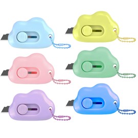Keacc Cloud Shaped Retractable Box Cutter Set - 6 Pack with Key Rings,Stainless Steel Blade,Safe & Portable Letter Opener for Envelopes,Package,Mail,DIY,Paper Cutter for Home,Office,Outdoor(6 Coulor)