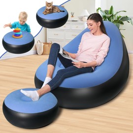 SeaSlep Inflatable Chair with Ottoman, Inflatable Couch for Adults with Flocked Surface, Comfortable Blow Up Air Chair, Waterproof Portable Air Sofa Inflatable Couch for Camping,Gaming (Without Pump)