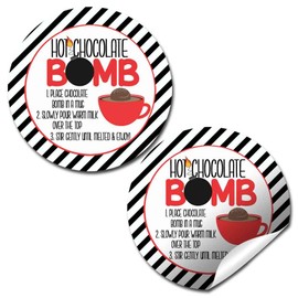 Hot Chocolate Bomb Red Mug With Striped Border All-Occasion Hot Cocoa Bomb Packaging Sticker Labels, 40 2" Circle Stickers by AmandaCreation