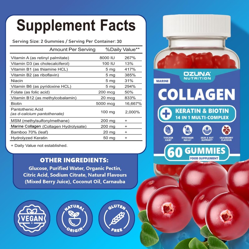 Marine Collagen Gummies with Keratin, Biotin & Bamboo | 14-in-1