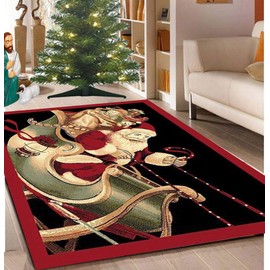 Christmas Rug Holiday Décor Santa on Sled Area Rug Approximately: 3ft4in X 4ft6in Woven for Home Dining Room Living Room