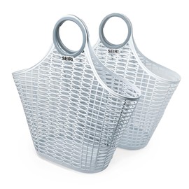 SEIRI 2 Pack, Large Retro Jelly Tote Bag for Beach, Pool, Gardening, Picnic, Laundry, Groceries (Gray)