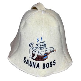 Sauna Hat 100% Wool Felt Embroidered Funny Logo "Sauna Boss" to Protect Your Head from Heat