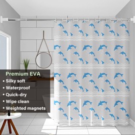 Myratts Plastic Shower Liner - Premium EVA 6G Shower Curtain Liner with Rustproof Grommets and 3 Weighted Magnets, Waterproof Shower Curtains for Bathroom(Dolphin, 72"*72")