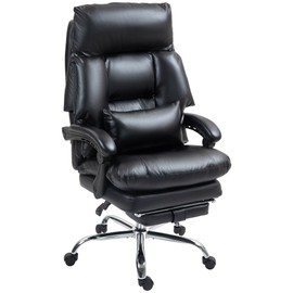 HOMCOM Overstuffed Executive Office Chair, High Back Desk Chair with Swivel Wheels, Foot Rest, Thick Padded, Reclining PU Leather Computer Chair, Black