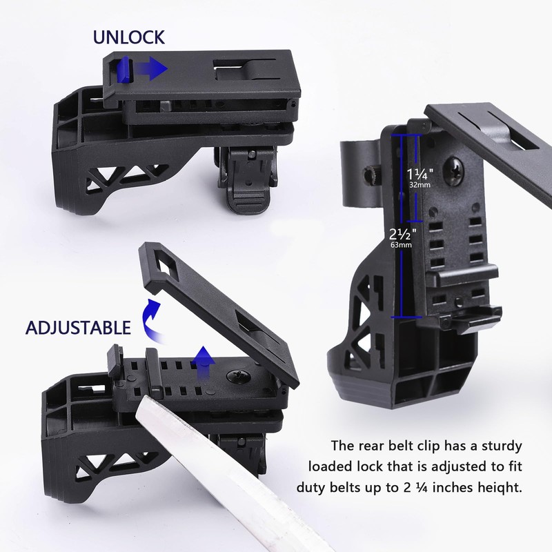 Tactical Flashlight Holster with Lever Side Lock System, Adjustable Belt,