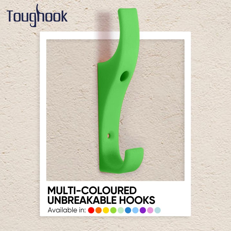 TOUGHOOK Unbreakable Plastic Safety Coat Hooks 10 Pack FERN (Green)