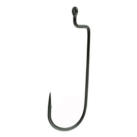 Worm Hook, Size 2/0, Needle Point, Round Bend, Offset, Ringed Eye, NS Black, 6 per Pack