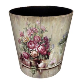 Scakbyer 10L/2.64 Gallon Trash Can, Decorative Waste Basket, PU Leather Waste Paper Basket, Waterproof Garbage Can for Bathroom, Bedroom, Office, Kitchen and Living Room - Flower-5