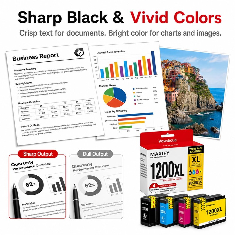 Vowdicua PGI-1200XL Ink Cartridge 4-Pack High Yield Replacement for Canon
