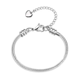OutstandLong Snake Chain Charm Bracelet Women Heart fits European Bead Charms Stainless Steel 8 inch