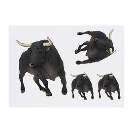 4 x 'Charging Bull' Temporary Tattoos - Water Resistant, Skin-Safe, Non-Toxic Transfers, Mixed Sizes (TO00041093)