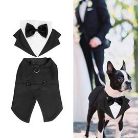 Kaket Formal Dog Tuxedo Bandana, Dog Wedding Bandana with Neck Tie Designs, Black Collar (Medium)