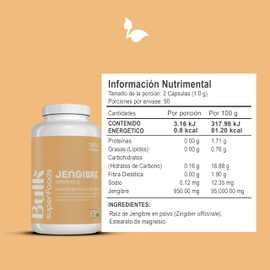 BULK SUPERFOODS | Jengibre Orgánico 100% Natural | 180 Capsulas – 500 mg c/u – Sin Gluten | Suplementos Alimenticios a Base de Jengibre en Capsulas