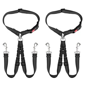 Lukovee Double Dog Seat Belt, New Dual Pet Car Headrest Restraint Safety Seatbelt No Tangle Dog Leash Duty Adjust Elastic Bungee Puppy Lead Splitter Connect Harness in Vehicle Travel for 2 Dogs