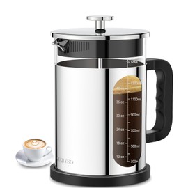 QUQIYSO French Press Coffee Maker 51oz 304 Stainless Steel French Press with 4 Filter, Borosilicate Glass Coffee Press