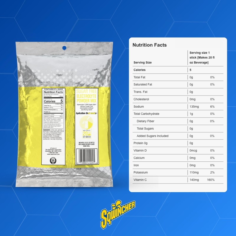 Sqwincher Zero Qwik Stik, Sugar Free, Low Calorie, Low Sodium