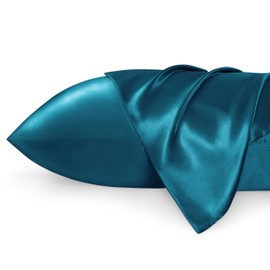 Bedsure Satin Pillow Cases Queen Size 2 Pack - Similar to Silk Pillow Cases, Silky Pillowcase Covers for Hair and Skin with Envelope Closure, Gifts for Women Men, Teal Blue, 20x30 Inches
