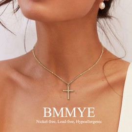BMMYE Gold Necklaces for Women Adjustable Cross Necklace 14K Gold Plated Cross Necklaces for Women