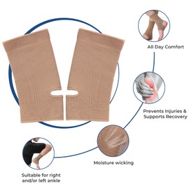 NeoTech Care Ankle Support Sleeve - Open Heel, Light, Elastic & Breathable Knitted Fabric - Medium Compression - For Men, Women, Kids - Right or Left Foot (Beige Color, Size M, 1 Pair)