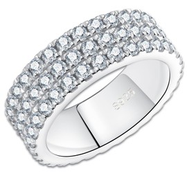 Catfoony Moissanite Wedding Band 3 Rows Eternity Rings D Color VVS1 925 Sterling Silver Anniversary Band Ring for Women Men (US 9)