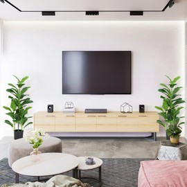 SlickBlue 2 Pack Artificial Fiddle Leaf Fig Trees with Large Green Leaves Indoor Outdoor Decorative Plants