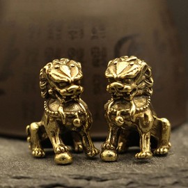 Garneck 2st Lion Model Ornaments Pi Yao Mini Wealth Lion Bassline Figures Golden Kylin Statue Lion Decor Lion Figure Lion Sculpture Small Sitting Lion Statue Brass Office Animal Metal