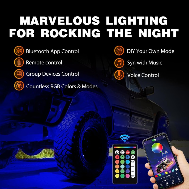 Nilight RGB LED Rock Lights Kit 10 Pods Underglow Multicolor
