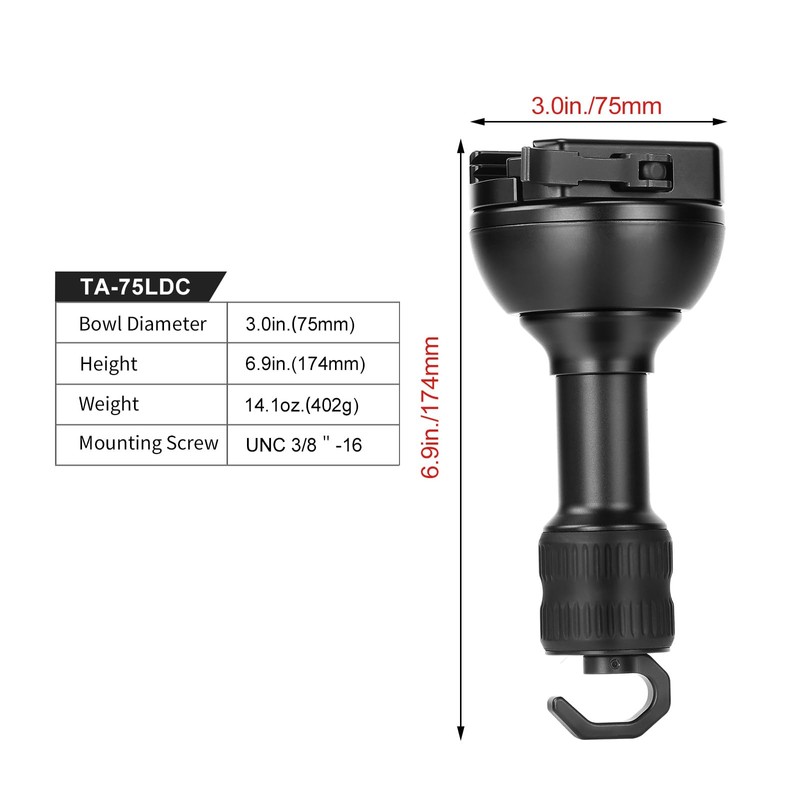 SUNWAYFOTO TA-75LDC 75mm Hemisphere Bowl Adapter with Arca Swiss Clamp