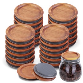 24Pack Regular Mouth Mason Jar Lids Acacia Wooden Storage Canning Jar Lids Ball Jars Bamboo Wooden Lids with Airtight Silicone Seal Ball Wooden Lids for Mason Jars， Brown