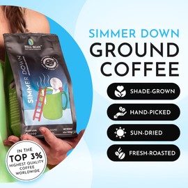 Well-Bean Coffee - Simmer Down Colombian Ground Decaf, Swiss Water Process, Vegan, Light Roast, 12 oz