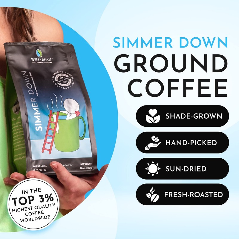 Well-Bean Coffee - Simmer Down Colombian Ground Decaf, Swiss Water