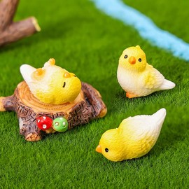 Mini Yellow Bird Figurines, Resin Cute Bird Decor for Fairy Garden & Micro Landscape, Kawaii Desktop Ornament