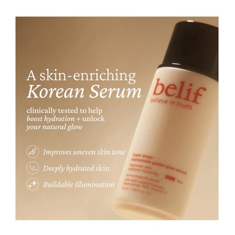 Belif Super Drops, Golden Glow Serum Hydrating Makeup Primer, 1.69