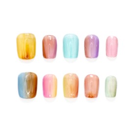 Kokowomite Nails Handmade Nail Tips, Short Squoval, Power Raggla, Color, Nuance, Cute Short Nails, Popular Design, Storage Box Included, Pack of 10