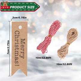 DERAYEE Pack of 100 Gift Tags, 2 x 7 cm Gift Tags Christmas Paper Tags Signs Pendant with Two Cords for Christmas Decoration