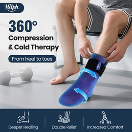 Hilph Full Foot Ice Pack Gel Sock for Hot & Cold Therapy - Reusable Cooling Sock for Toe Pain, Plantar Fasciitis & Hot Feet - Easy Slip On Design for Chemotherapy, Postpartum Recovery, 1-Pack, Blue