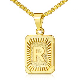 JSJOY Gold Initial Necklace for Women Graduation Gifts for Her Letter Pendant Necklaces for Mothers Day Gifts Letter R Necklace Initial Stainless Steel Box Chain for Men