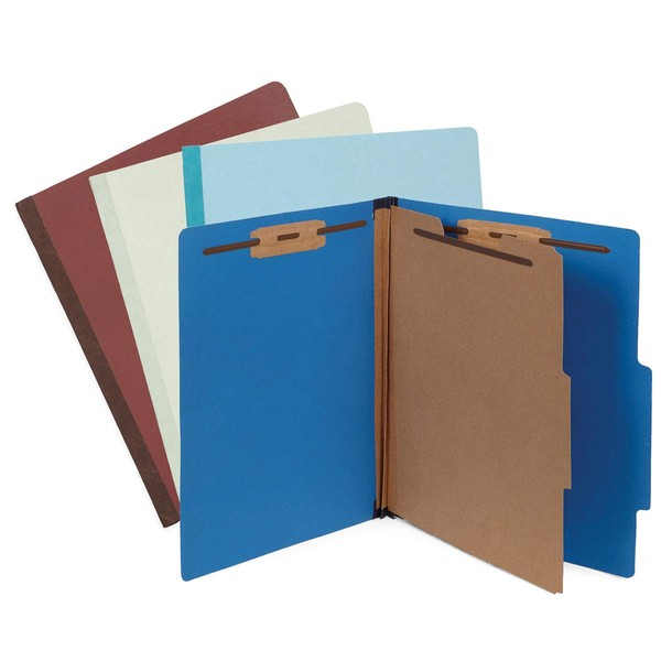 Blue Summit Supplies 12 Pressboard Classification Folders 2 Dividers, Letter Size Office Folders, 2’’ Tyvek Expansions with Fasteners, 6 Part Classification Folder in Assorted Colors, 12 Pack