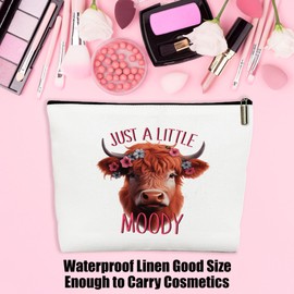 CLHHM Makeup Bag, Just a Little Moody, Cow Lovers Travel Toiletry Bag Gifts for Friends, Sisters and Daughters, Birthdays, Christmas,Western Gifts