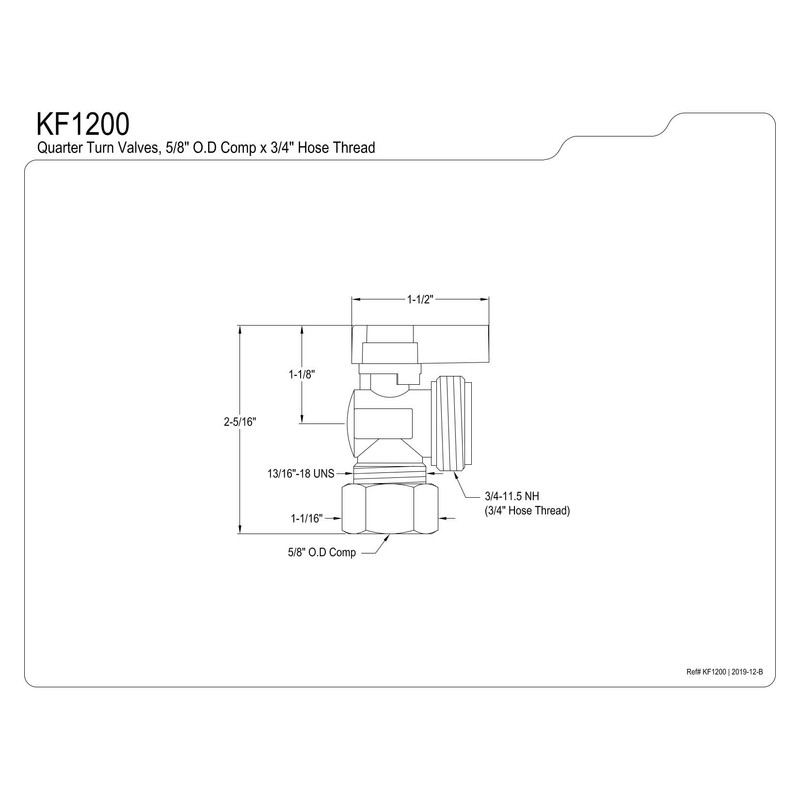 Kingston Brass KF1200 Quarter-Turn Angle Stop Valve, Polished Chrome