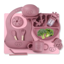 Eight4you Silicone Baby Feeding Set - Durable & Resistant Baby Feeding Set, Dishwasher Safe, Oven & Microwave Safe, food grade silicone material (pink)