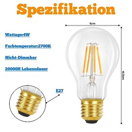 GBLY GBLY 6er pack LED E27 Glhbirne: A60 Vintage Lampe Edison Leuchtmittel 4W 2700K Warmweiss Glhlampe Retro Filament Birnen Bulb Energiesparlampe fr Haus Caf Bar - Nicht Dimmbar