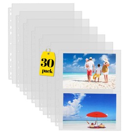Sooez 30 Pack Heavy Duty Photos or Postcards Page Protectors, Plastic Clear Photo Holder Sleeves for 3 Ring Binder, Two 5'' x 7'' Pockets Per Page, Load from Top Perfect for Checking & Organizing