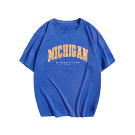 SOLY HUX Men's Letter Graphic Tees Drop Shoulder Short Sleeve Loose T Shirts Preppy Clothes Royal Blue X-Large