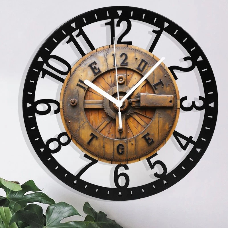 25cm Circular Iron Wall Clock with a Nautical Sextant Designsheet